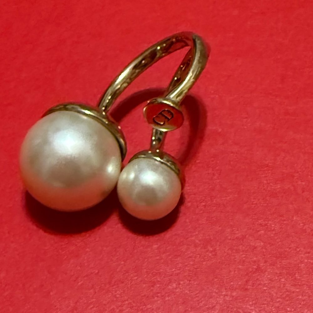 Authentic Christian Dior Gold and Double Pearl Ring